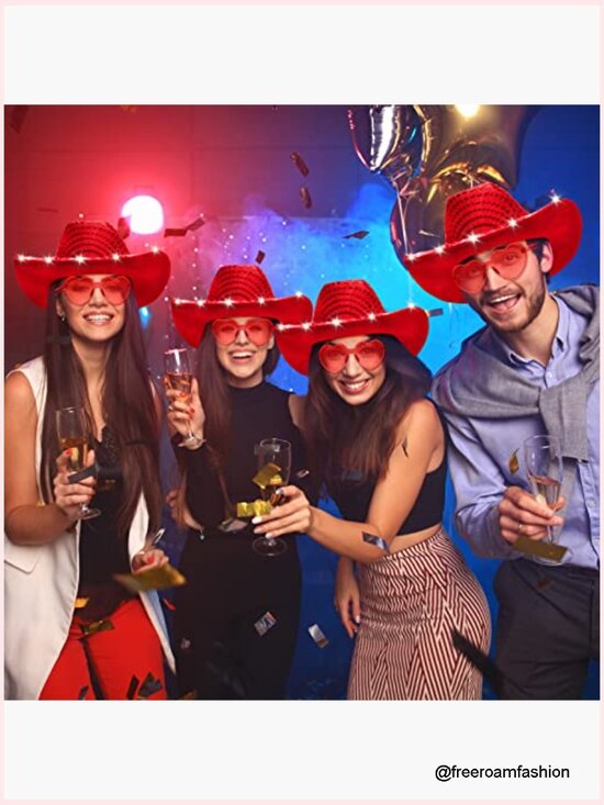 6 Pack LED Cowboy Hats with Sunglasses for Costume Party